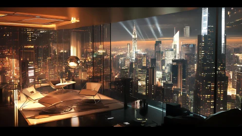 Luxury High-Rise Penthouse with Manhattan Skyline View