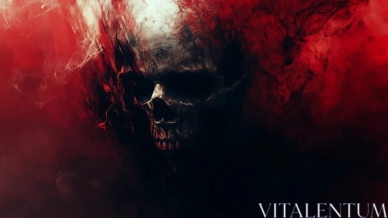 Burning skull emerges from swirling red shadowed smoke.