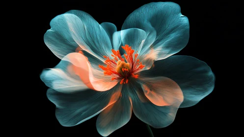 Translucent Flower with Vivid Stamen Against Black Background