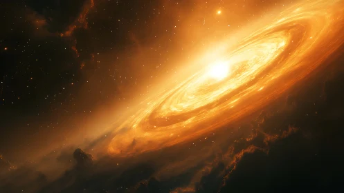 Accretion disk simulation renders luminous orange stellar vortex