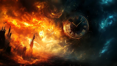 Clock of burning skies and drowning midnight storms.