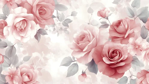 Roses bloom in soft-focus dreamscape of pink and silver.