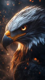 Hyper-detailed eagle portrait with volumetric lighting and sparks