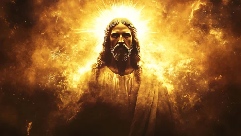 Radiant holy figure surrounded by golden celestial light.