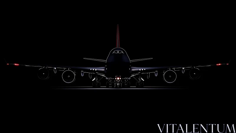 Widebody jet front silhouette against black background.