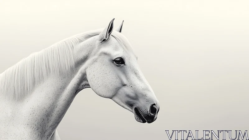 Gentle white horse in calm minimalist side profile portrait.