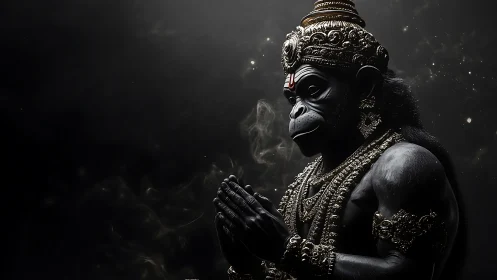 Gorilla deity statue rendered in detailed ceremonial pose