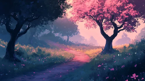 Cherry Blossom Path: A Serene Journey Through Magical Woodlands.