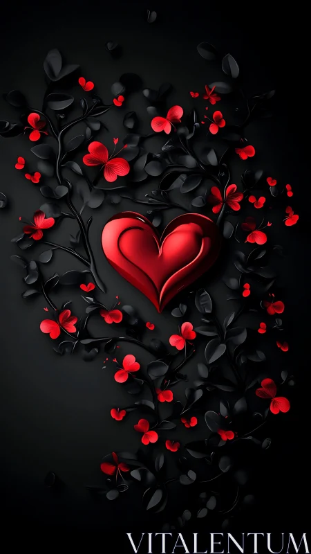 A Glowing Heart Blooms Among Crimson Flowers