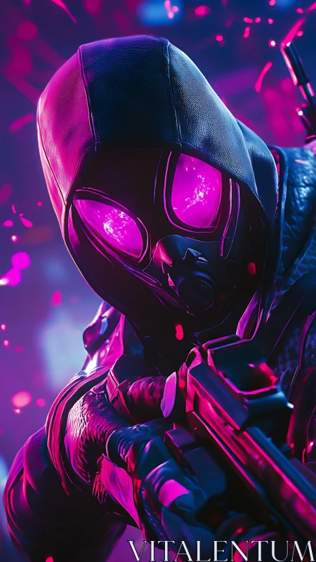 Neon-clad tactical sniper with luminous visor optics poised.