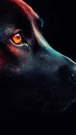 Ember-eyed hound glows in electric midnight chiaroscuro.