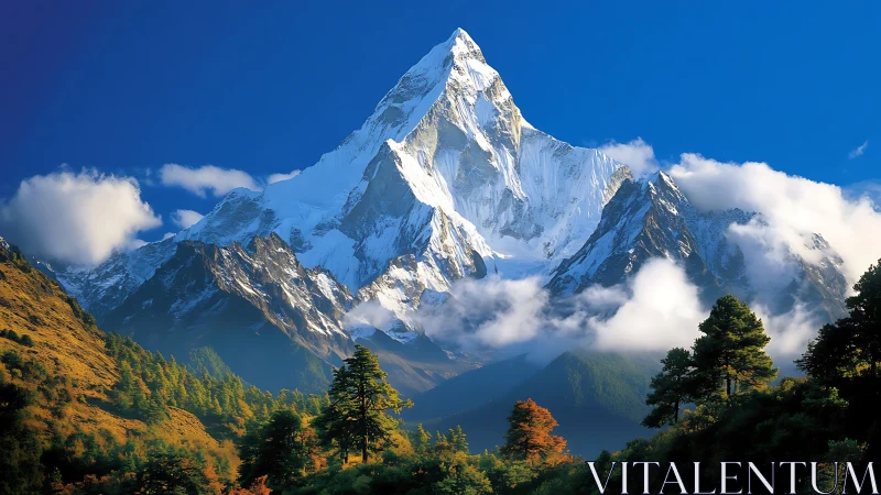 Snow crown over emerald valleys in high mountain dawn.