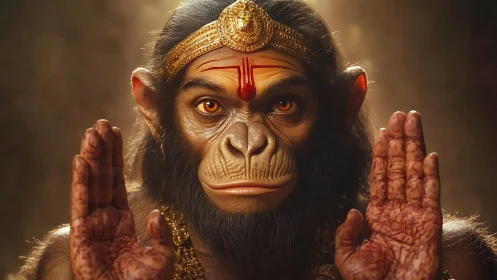 Mythic simian deity portrait in golden cinematic lighting.