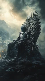 Frozen warlord slumbers upon a storm crowned iron throne