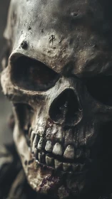 Weathered skull portrait with haunting, timeworn charm.