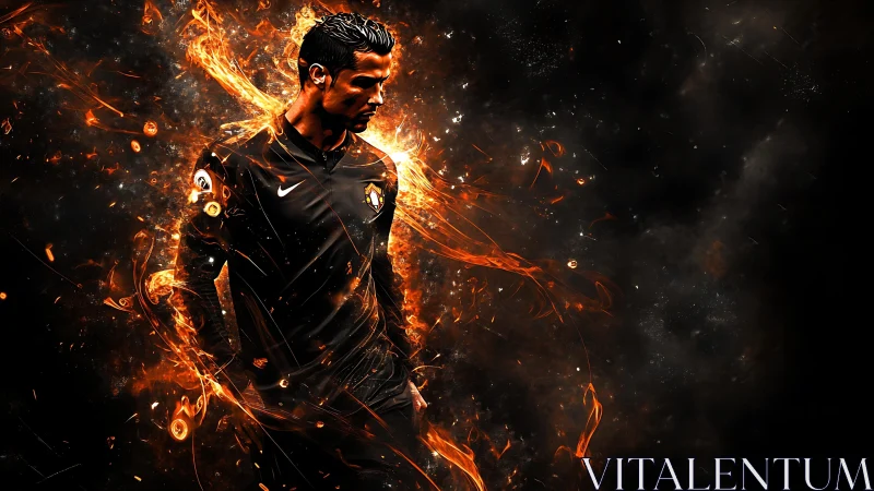 Digital football figure rendered with flame-like motion effects