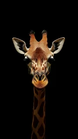 Curious giraffe gazes forward with gentle, steady charm