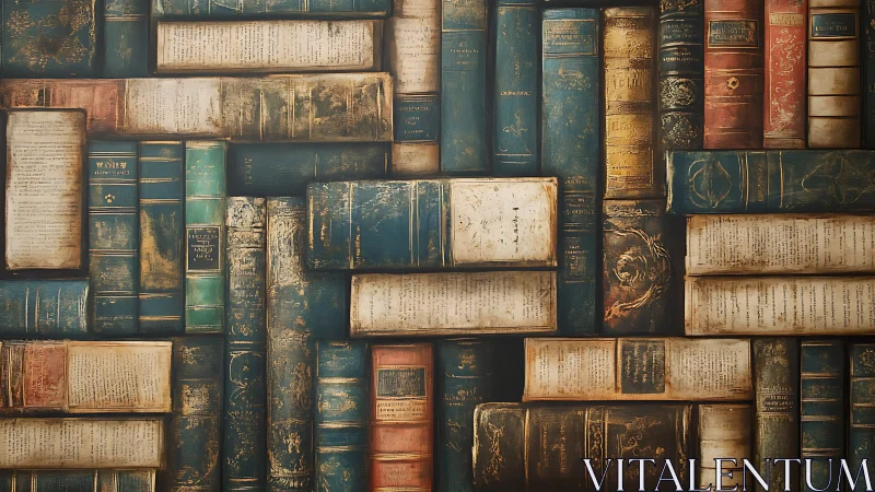 Digital painting of antique book spines in grid layout.