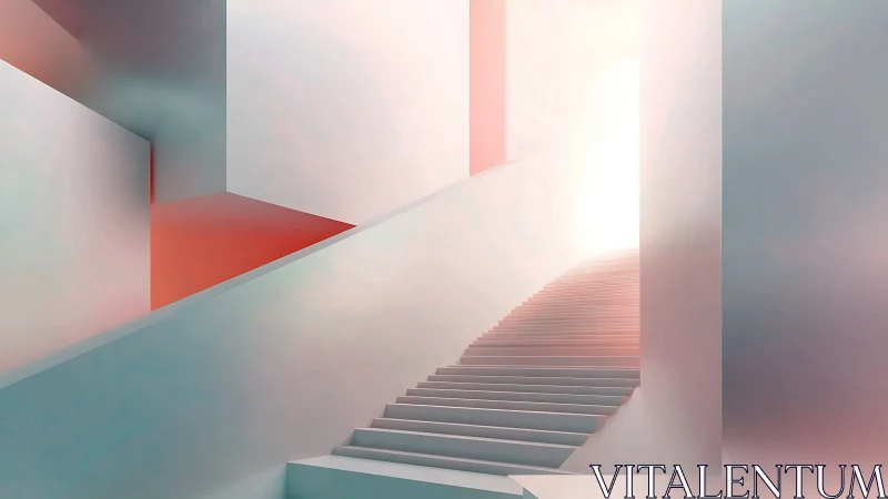 Geometric staircase with soft light gradients and color blocking.