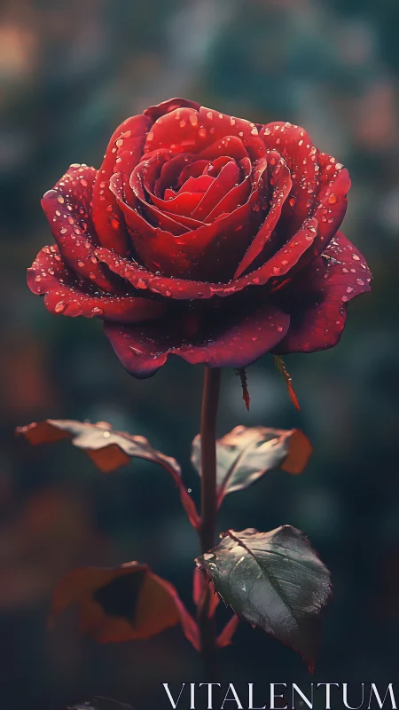 Red Rose Drenched in Morning Dew