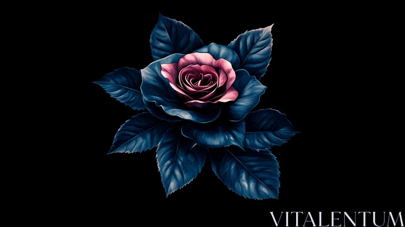 Midnight Rose: Deep Blue Petals Unfold Pink Romance.
