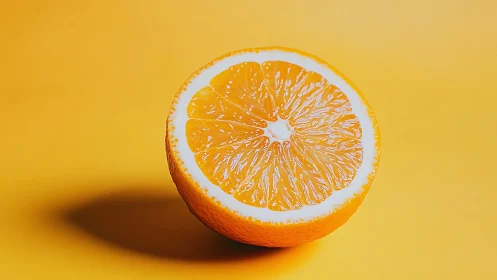 Orange half rendered on solid yellow studio background