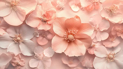 Layered three-dimensional florals in soft peachy-pink tones with rendered depth