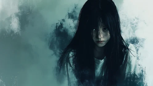 Haunting digital portrait isolates a pale girl in cold desaturated fog