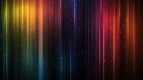 Glowing rainbow light beams drifting through a starry night.