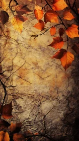 Autumn foliage over textured stone background composition.