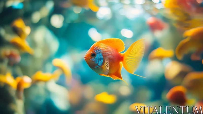 Orange reef fish in softly blurred underwater scene.