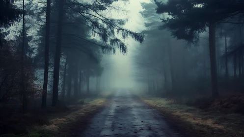 Misty Forest Road Beckons Through Ancient Trees