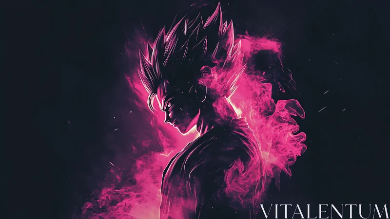 Electric warrior silhouette wrapped in neon pink flame.