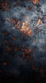 Molten Metal Surface Beneath Smoke and Embers