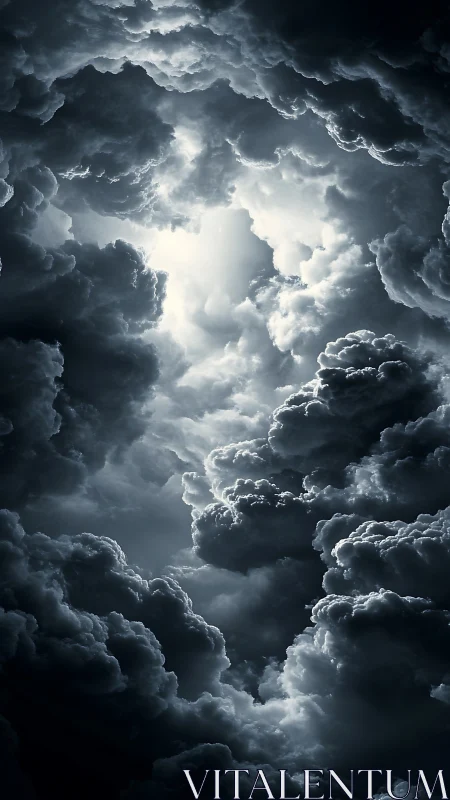 Volumetric storm cloud vortex with dramatic backlit aperture