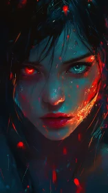 Bi-chromatic cyber-noir portrait renders molten facial surfaces