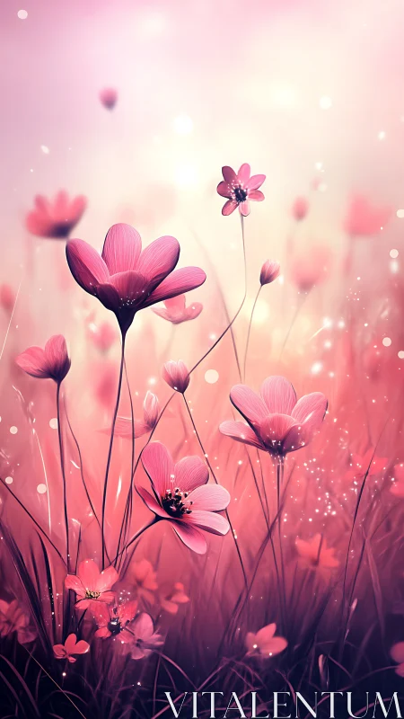 Dreamlike Pink Cosmos Blooms in Soft Ethereal Light.