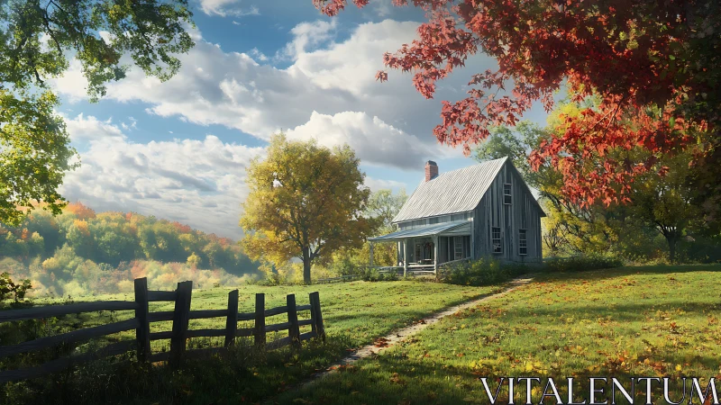 Autumn rural cottage rendered in high-detail photorealism