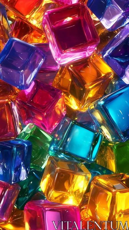 Vibrant translucent cubes forming dense abstract stack.