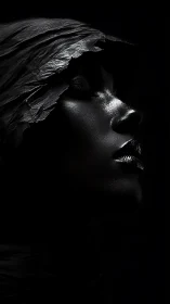 Profile study of hooded face in low key lighting conditions.