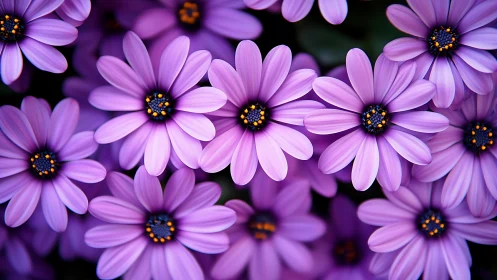 Violet Daisy Carnival: Nature's Radiant Purple Bloom Spectacle.