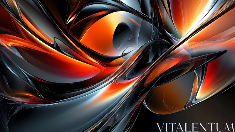 Dynamic Abstract Digital Art with Metallic and Fiery Tones.