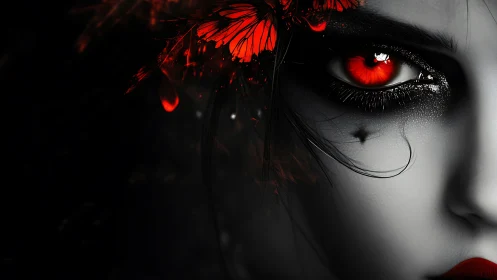 Crimson gaze of the night siren with burning butterfly crown.