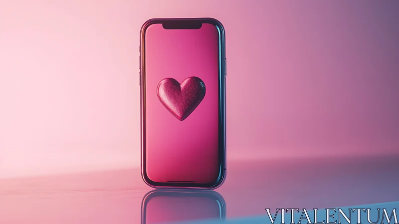 Smartphone Display Featuring Glowing Heart Icon on Pink Screen.