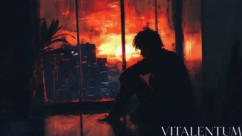 Sunset-drenched windows cradle a quiet cityside dreamer