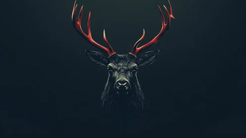 Midnight stag glow with vivid red antlers in the dark.