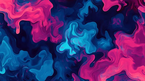 Fluorescent magenta and cyan fluid abstraction in digital painting.