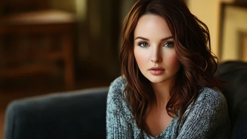 Soft-lit gaze unspools quiet stories across a cozy room