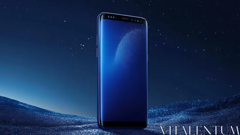 Midnight Blue Smartphone Floating Through Crystalline Starlight