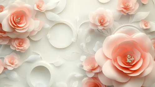Paper Flower Wall Art with Pink Blooms and Geometric Circles.
